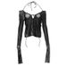 Plus Nine Q21TP300 Summer New Solid Color Lace up Neck Hanging Perspective Split Long sleeved Women's Top_voghion.com