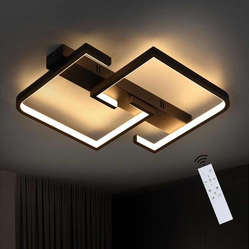 Deckenlampe LED Deckenleuchte Schwarz - Wohnzimmerlampe Dimmbar Mit Fernbedienung Küchenlampe Modernes Design Für Arbeitszimmer Küche Schlafzimmer Flur_voghion.com