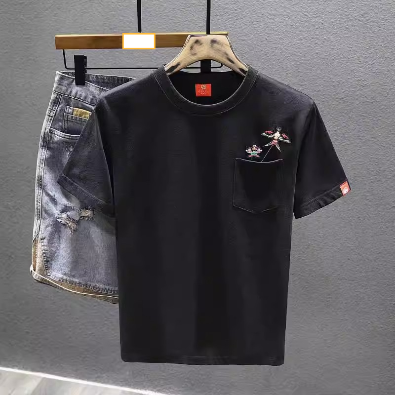 Herrenbekleidung Modemarke besticktes kurzärmeliges T-Shirt Herren Sommer neuer Stil Mode lose große Größe lässig vielseitiges Bodenbildungshemd_voghion.com