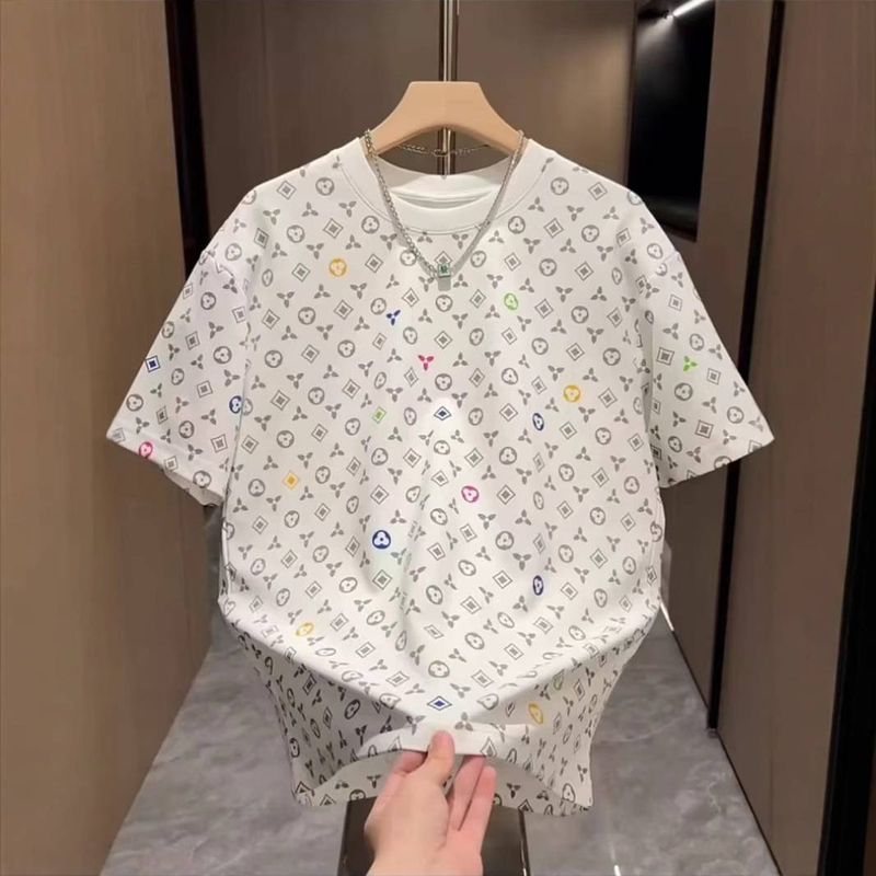 Men's Clothing 2025 Spring And Summer New Full Printed Short Sleeve Men's Heavy T-shirt Trendy Brand All-match Round Neck Top_voghion.com