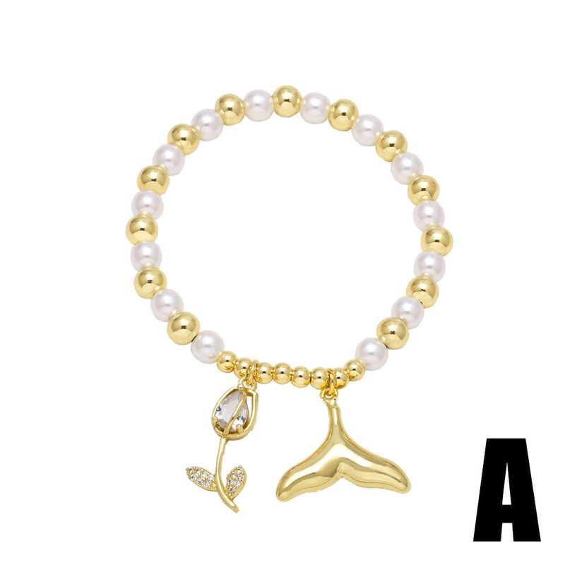 Charm-Armbänder Perlenblume Seestern Fischschwanz Anhänger Armband Vergoldet All Match Handschmuck_voghion.com