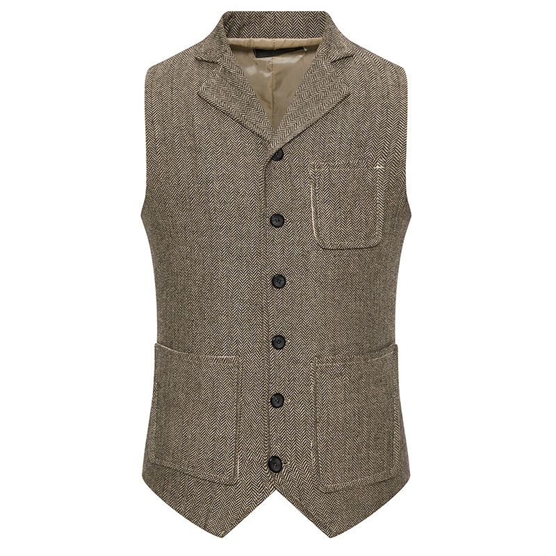 Men's Herringbone Single-breasted Vest Men's Suit Vest_voghion.com