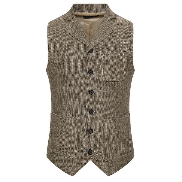 Men's Herringbone Single-breasted Vest Men's Suit Vest_voghion.com