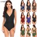New cross border foreign trade bikinisolid color flying edge cover belly slim one piece conservative swimsuit female bikini_voghion.com