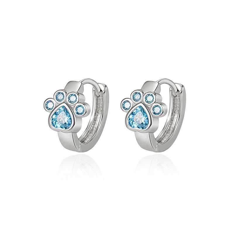 Orecchini a clip con impronte di zampa di gatto da donna in zircone blu sterling VENUS Sier sull'orecchio, gioielli di personalità della moda_voghion.com