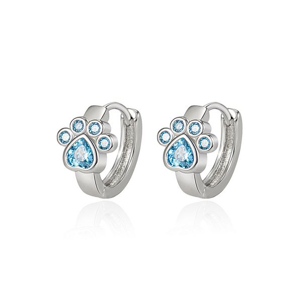 Orecchini a clip con impronte di zampa di gatto da donna in zircone blu sterling VENUS Sier sull'orecchio, gioielli di personalità della moda_voghion.com