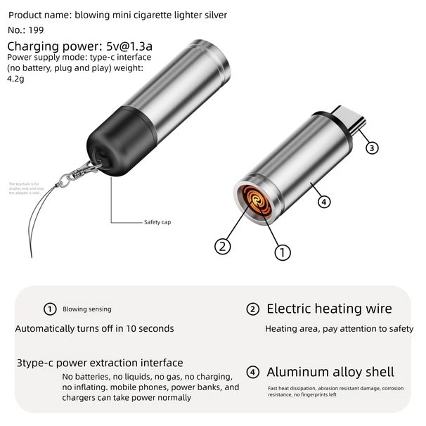 Mini Car Portable Type-C Phone Plug-in Lighter Air Blowing Sensor Low Power No Damage To Device_voghion.com