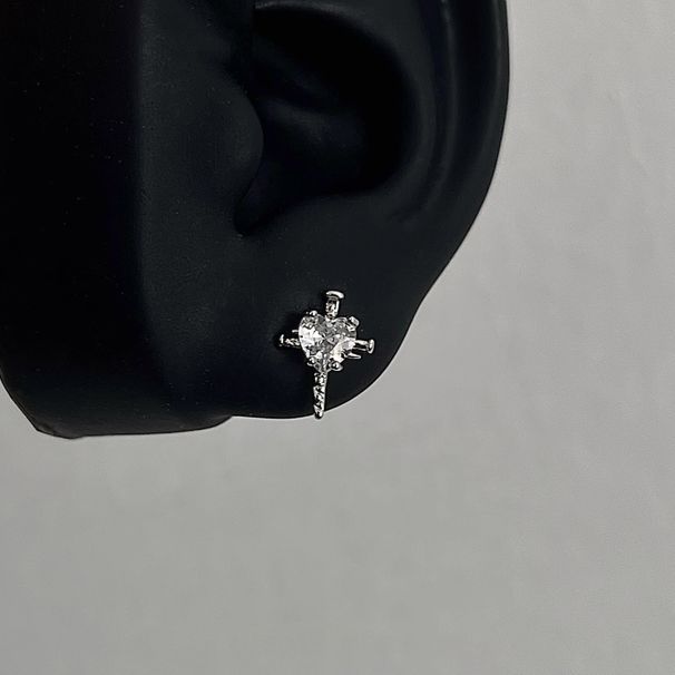 Confinement For Women Super Sparkling Sweet Cool Niche Cross Heart Ear Bone Studs Explosive Zircon Earrings_voghion.com