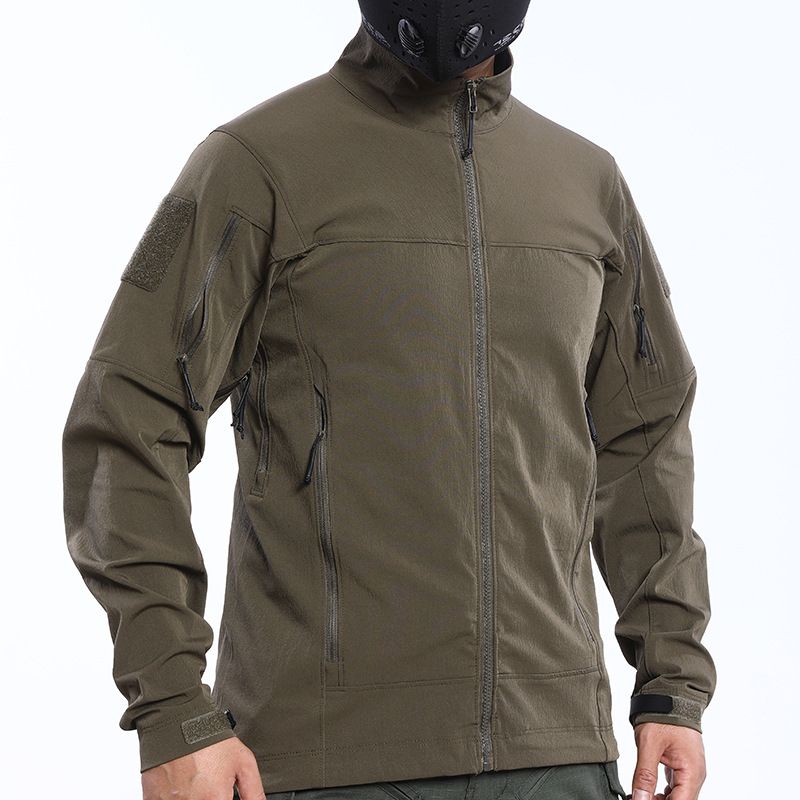 Giacca tattica per gli amanti delle attività all'aria aperta, giacca a vento leggera e in stile militare con design mimetico elasticizzato in 4 direzioni, ideale per gli sport d'avventura_voghion.com