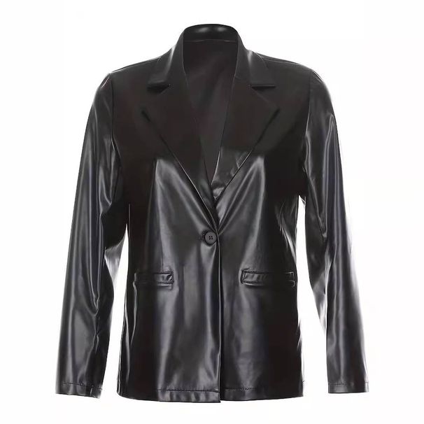 Frauen langarm lose elegante PU anzug jacke weibliche_voghion.com