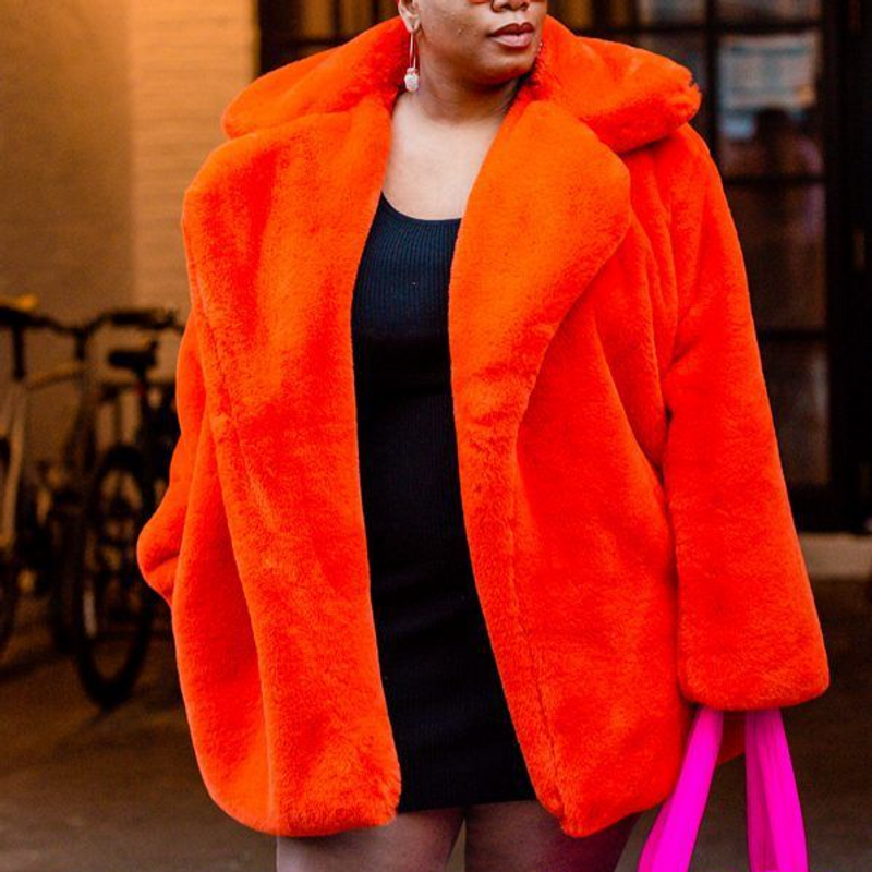 Women's Clothing Long stylish finely knitted fur plush warm temperament casual loose coat winter thickened lapel fur coat_voghion.com
