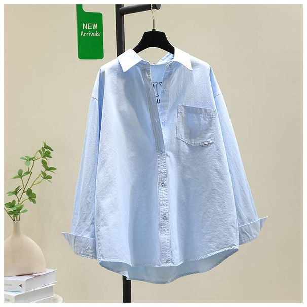 Langärmliges Sommerhemd aus Baumwollmischung mit Blumenstickerei und lockerer Passform für Damen – lässiges langes Tunika-Oberteil (Blau, Gelb, Rosa, Weiß)_voghion.com