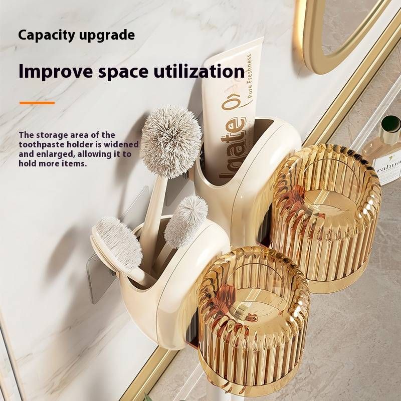 No-Drill Toothbrush Holder With Auto Toothpaste Dispenser – Space-Saving Bathroom Organizer (4-in-1 Set, Random Colors)​_voghion.com