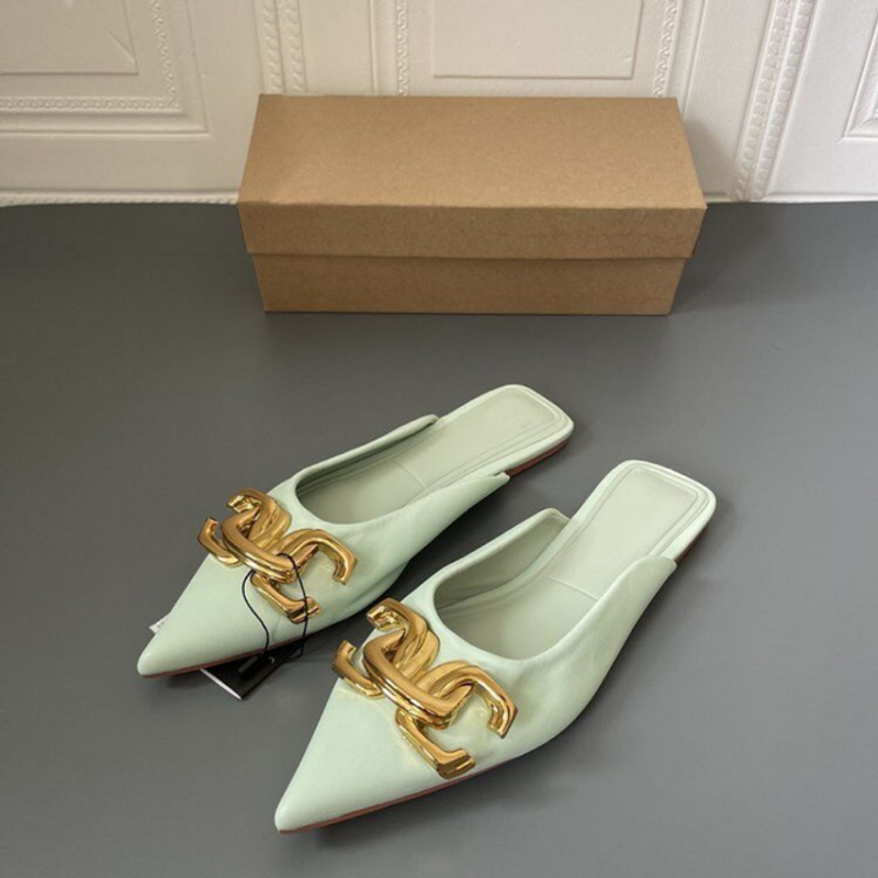 P7 Dame Casual Mules Sko 2023 Sommermode Metalkæde Flade Tå Hjemmesko Dame Udvendig Slides Plus Størrelse 42 Sandaler_voghion.com