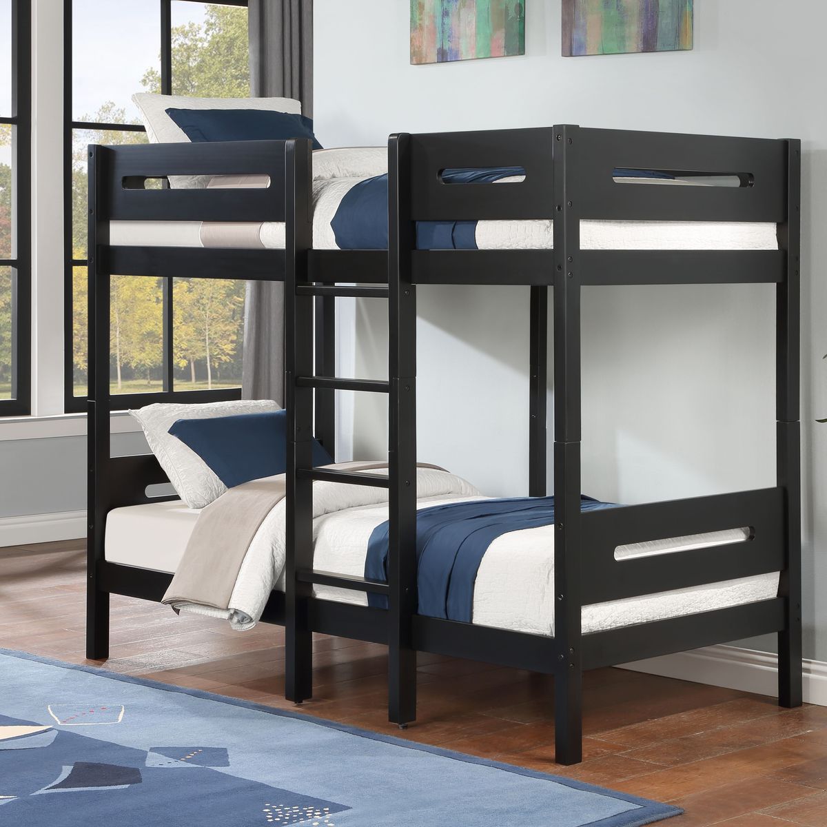 Black Twin/Twin Bunk Bed with Ladder_voghion.com