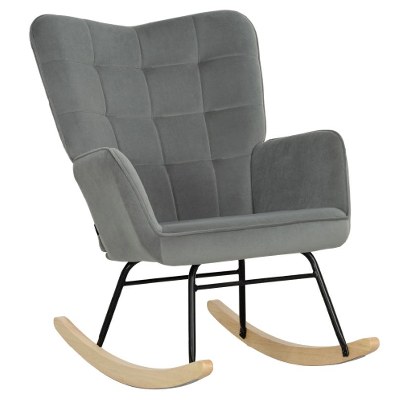 HOMCOM Schaukelstuhl, Schaukelsessel Mit Samtoptik, Armlehne, Sessel Mit Holzkufen, Relaxsessel Für Wohnzimmer, Schlafzimmer, Dunkelgrau_voghion.com