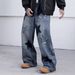 Retro-Jeans mit weitem Bein für Herren – Hip-Hop-Streetwear-Jeanshose mit Patchwork-Design (Unisex-Oversize-Vintage-Hose)_voghion.com