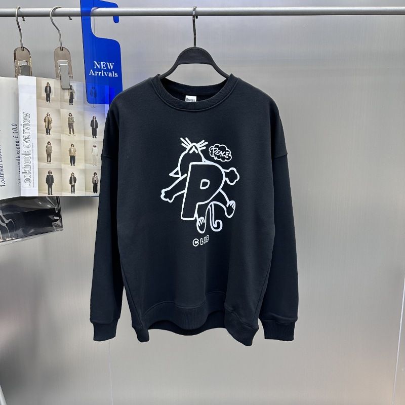 Herrenbekleidung Frühling und Herbst Sweatshirt Terry Pullover Paar einfache Cartoon Drop Schulter schwarz und weiß Herren Sweatshirt_voghion.com