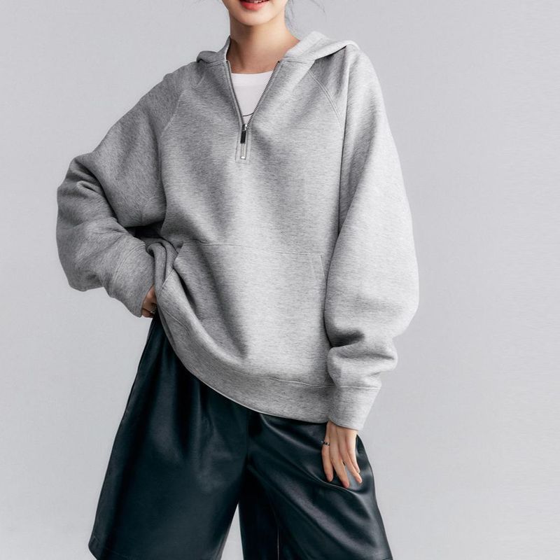 Hoodie met halve rits, American Air Layer-top voor dames, losse jas met capuchon in herfststijl_voghion.com