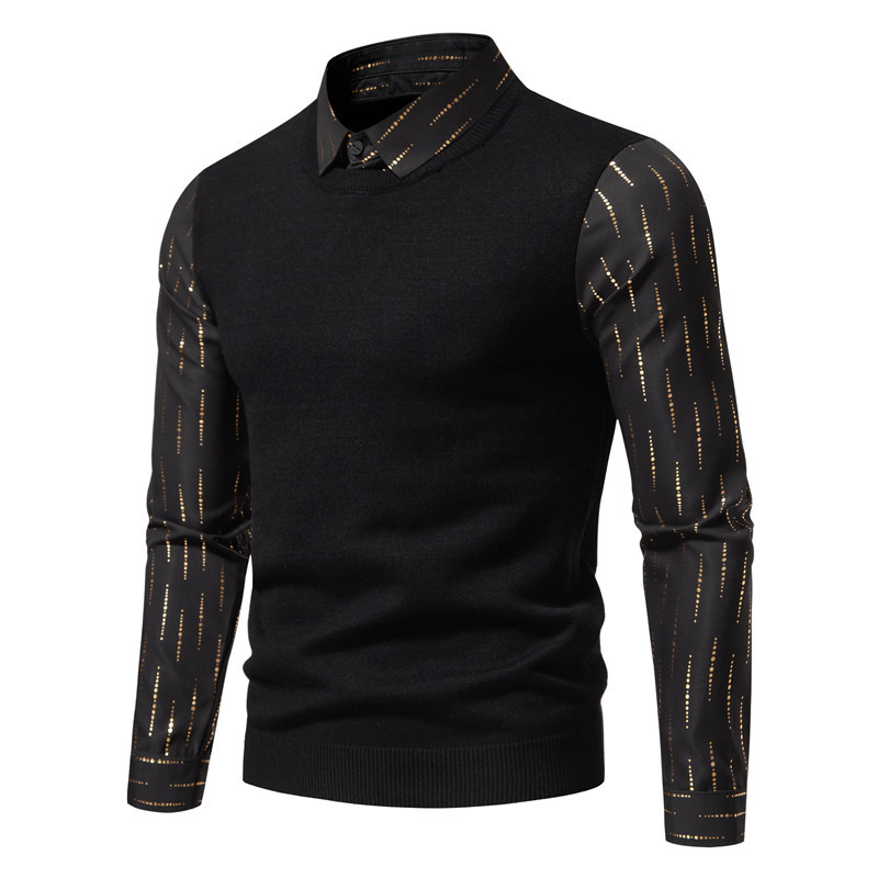 Maglieria da uomo in finta due maglieria da uomo primaverile e invernale, moda da uomo, camicia in oro caldo, maglione, base a maniche lunghe_voghion.com