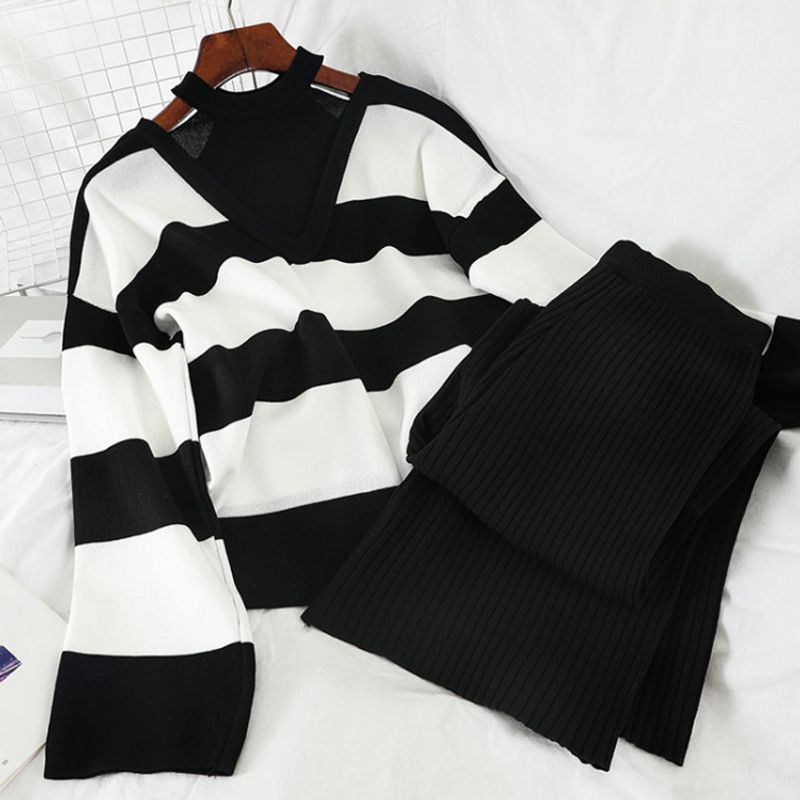 Pull sexy pour femmes, pantalon droit amincissant à jambes larges, costume deux pièces de tempérament pour femmes_voghion.com