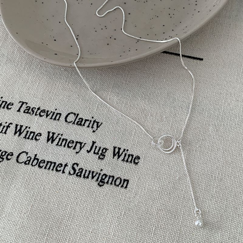 S Pure Silver Double Circle Tassel Necklace For Women, High-End Design, Non-Fading In Shower, Niche Style, Elegant And_voghion.com