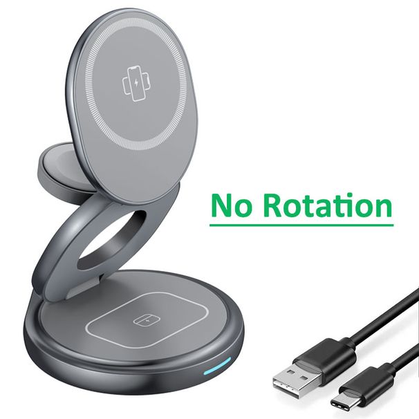 Stazione di ricarica wireless magnetica 3 in 1 con rotazione a 360° per iPhone 15, 14, 13, 12 Pro Max e iPhone Watch_voghion.com