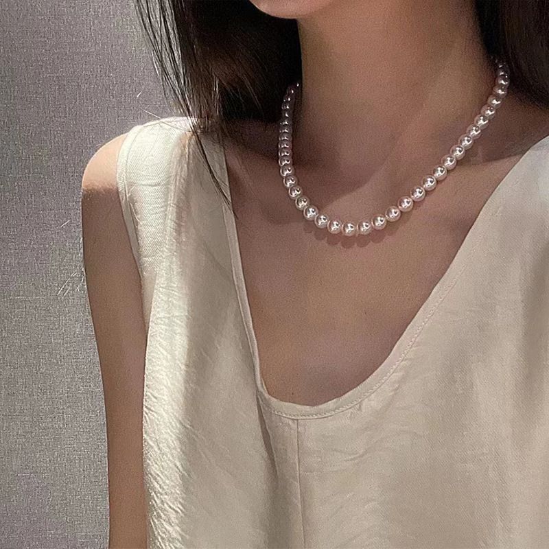 Shi Jia Quality A+Grade Glass Pearl Necklace for Women with Elegant Style, High Grade Feeling, Light Luxury Accessories,_voghion.com