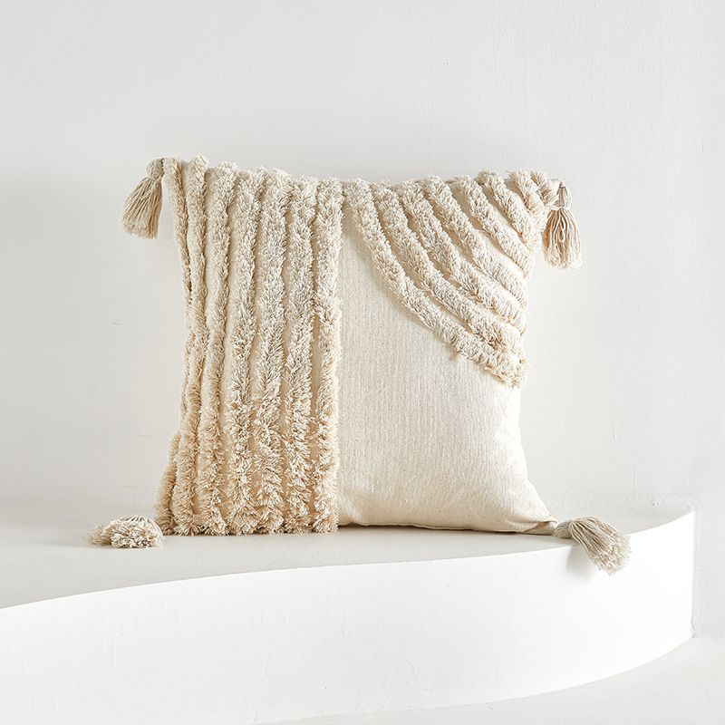 Housse de coussin en peluche avec pompons en peluche, style bohémien, silencieux, pour canapé, salon, nouvelle collection automne et hiver_voghion.com