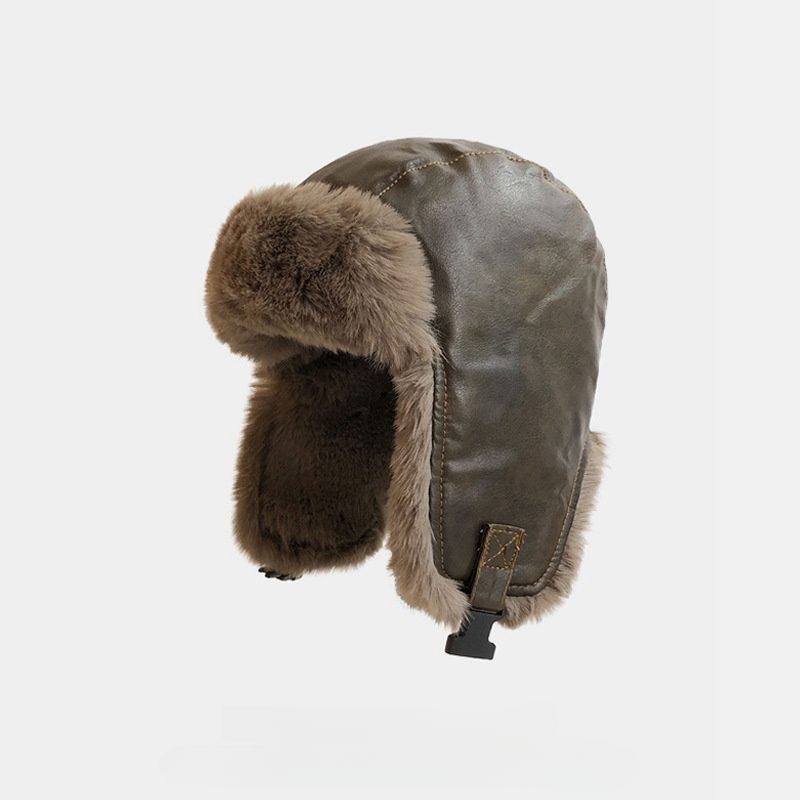 Designer Men's Maillard Outdoor Motorcycle Lei Feng Hat Men's Vintage Winter Thickened PU Fur Ear Protector Outdoor Ski Hat_voghion.com