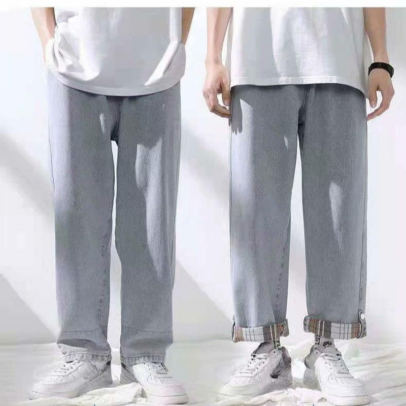 Jeans estivi da uomo, pantaloni alla moda da uomo, pantaloni a nove punte sottili, traspiranti e dritti, a gamba larga, in ghiaccio._voghion.com