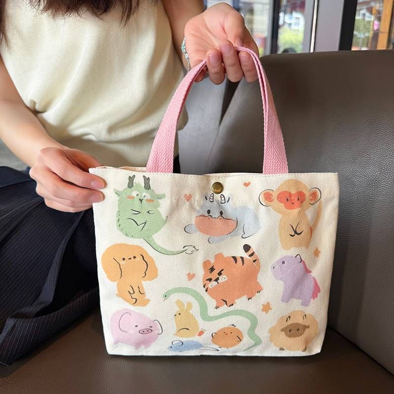 Canvas Bag Female 2025 New Handbag Cloth Bag College Students Work Lunch Box Bag Small Bag Handbag_voghion.com