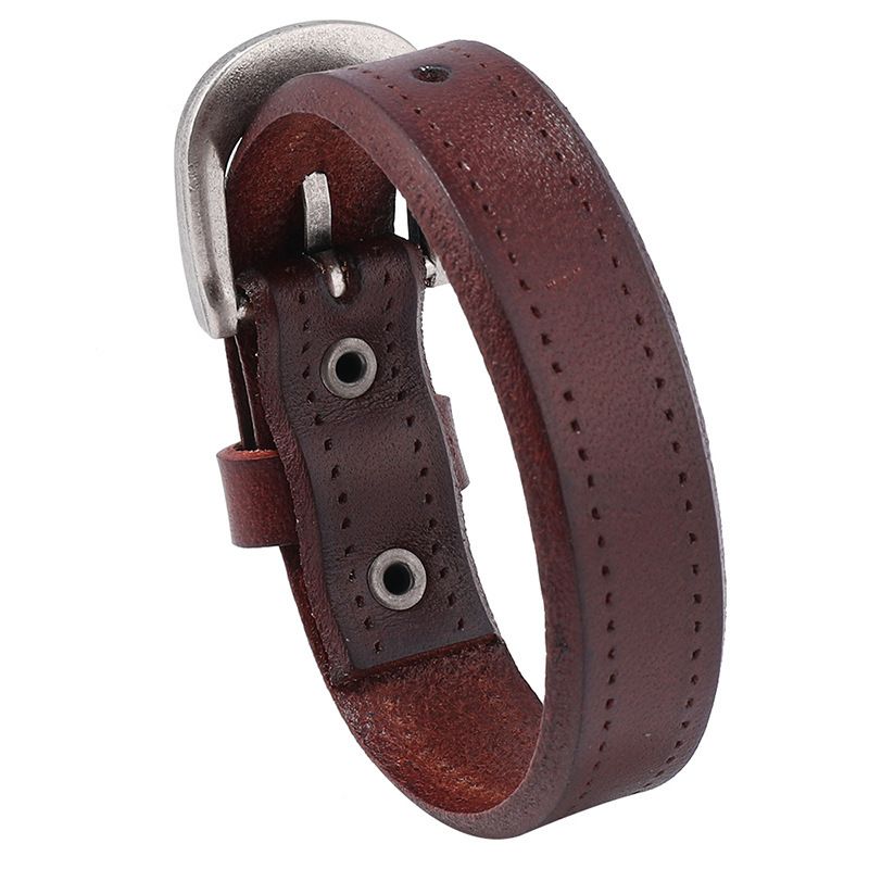 Nuovo braccialetto liscio in vera pelle punk da uomo, stile rock semplice_voghion.com
