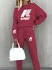 Women's Printed Two Piece Tracksuit, Long Sleeve Pullover Top And Drawstring Waist Pants, Casual Sportswear For Spring And Fall_voghion.com