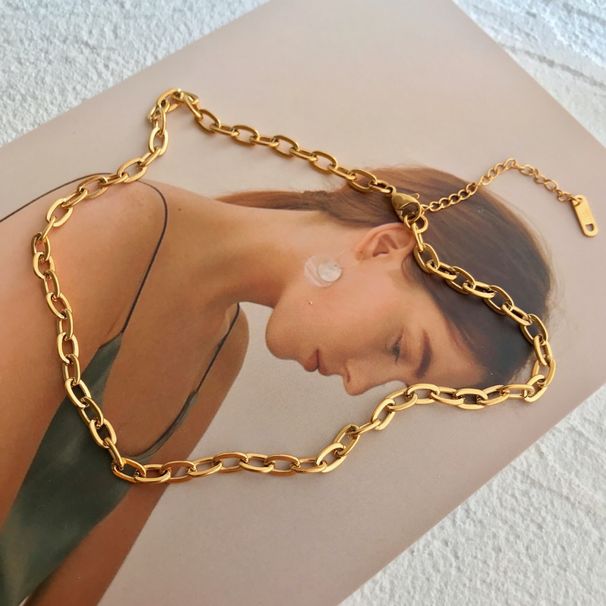Collana con catena in acciaio al titanio e oro, minimalista, elegante e alla moda, per donna_voghion.com
