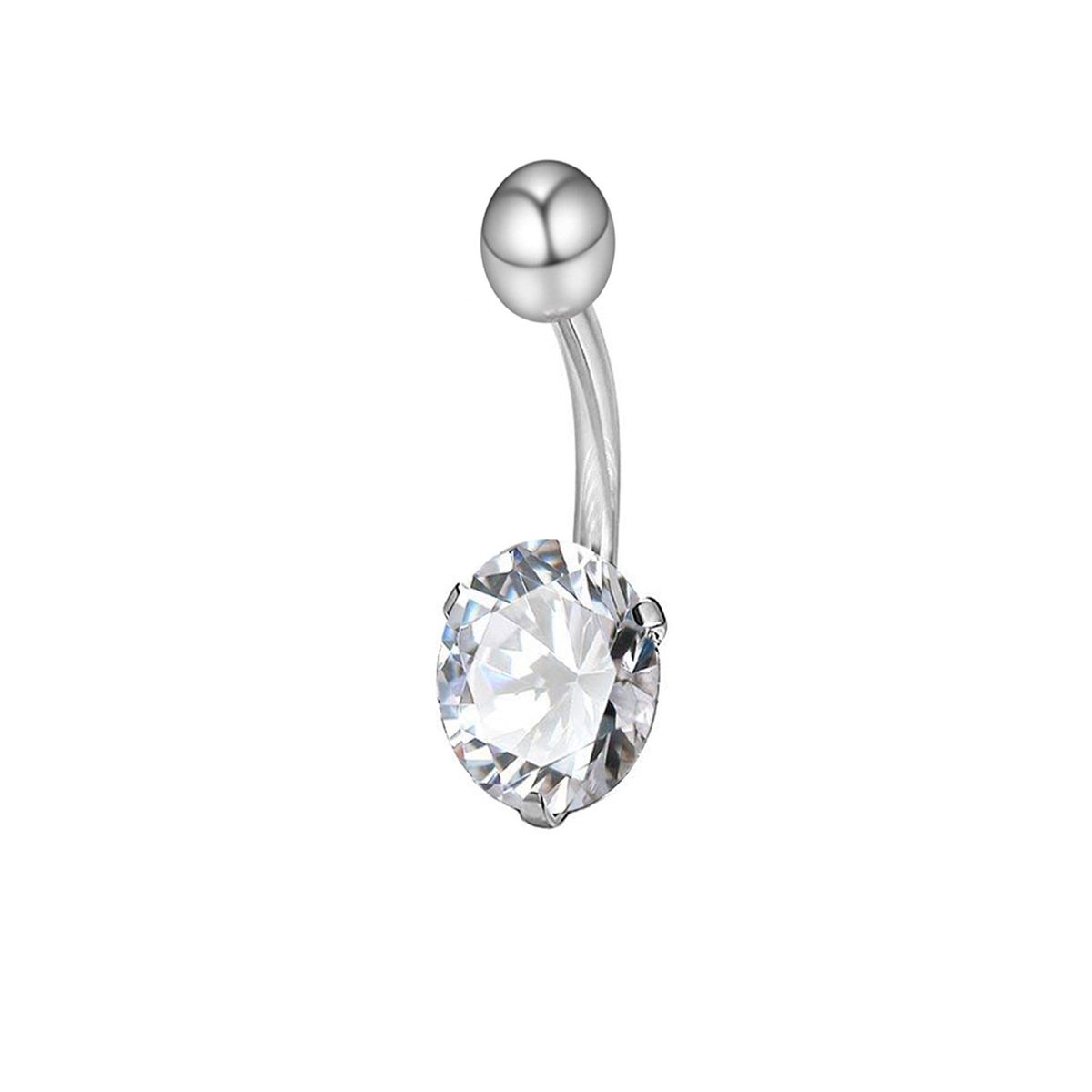 Anello a tre griffe con zircone rotondo, accessorio per ombelico, gioiello per piercing, stile medico europeo e americano_voghion.com