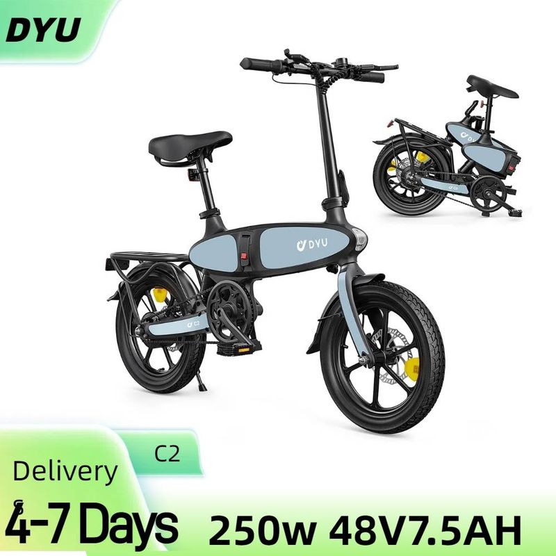 DYU C2 Electric Bike, C2 16 Inch Folding Ebike 250W Motor, 48V 7.5Ah Battery_voghion.com