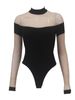 KKX Sexy Mesh See-through Patchwork Long Sleeve T-shirt Street Fashion High Waist Slim Fit Color-blocking Jumpsuit_voghion.com
