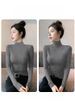 Half Turtleneck Base Shirt For Women 2025 New Autumn Winter Inner Layer Fleece Lined High-End Slim Fit Thin Knitted_voghion.com