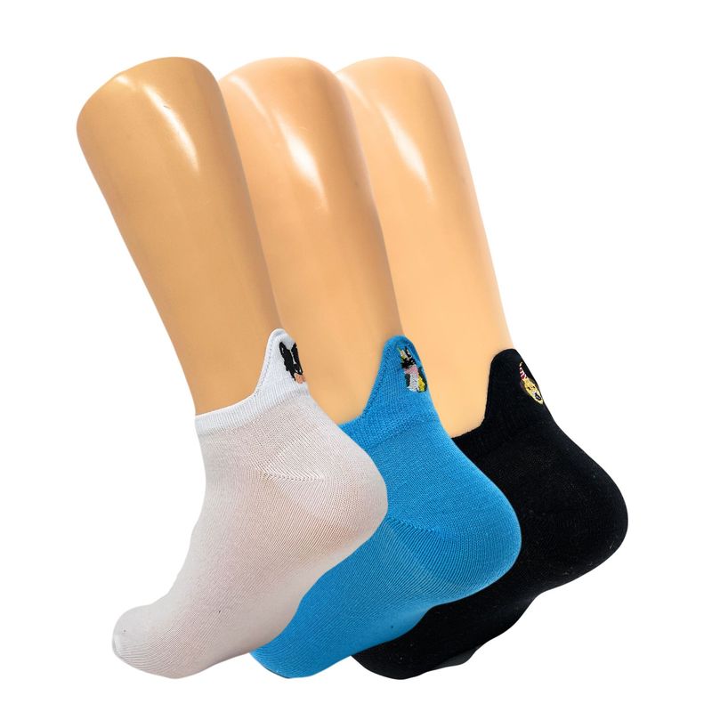 Dog Embroidered Ankle Socks Cute Dog Print Low Cut Ankle Socks 3 Pairs_voghion.com