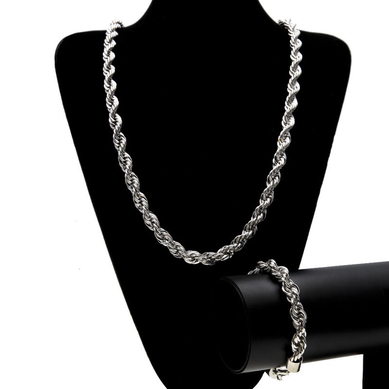 Set di gioielli con catena a corda da uomo - Collana e bracciale Hip Hop Twist da 1 cm in oro e argento. Set di collana con bracciale e catena Twist._voghion.com