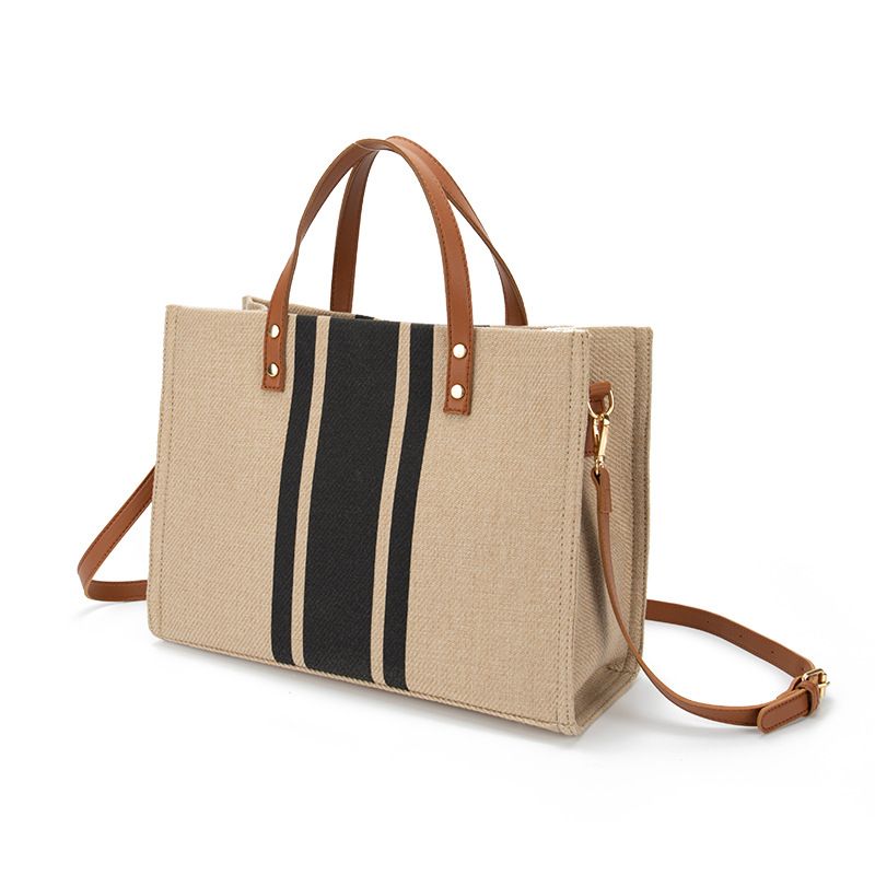 Valigetta portatile coreana da donna 2024, borsa professionale in tela alla moda a righe per pendolari, borsa di grande capacità_voghion.com