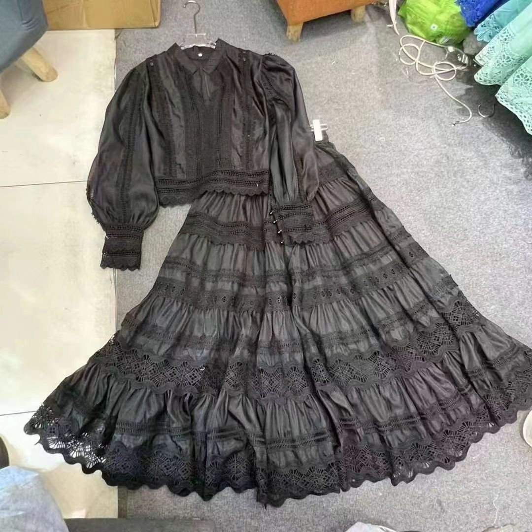 Conjunto de falda larga con encaje y empalme para mujer, moda industrial pesada, temperamento_voghion.com