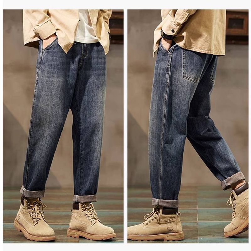 American Jeans vīriešu Tide taisni, vaļīgi 2025. gada pavasara un vasaras jaunas, mazgātas darba apģērba zēnu konusveida garās bikses_voghion.com
