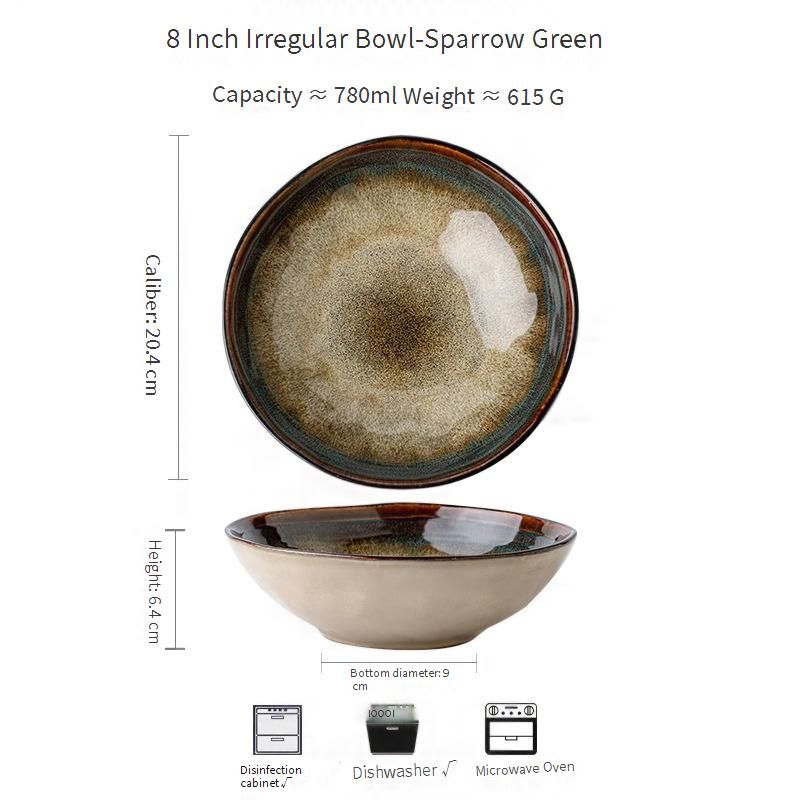 Kiln Changed Art 8 Inch Irregular Ceramic Bowl Restaurant Retro Relief Vegetable Bowl Noodle Bowl_voghion.com