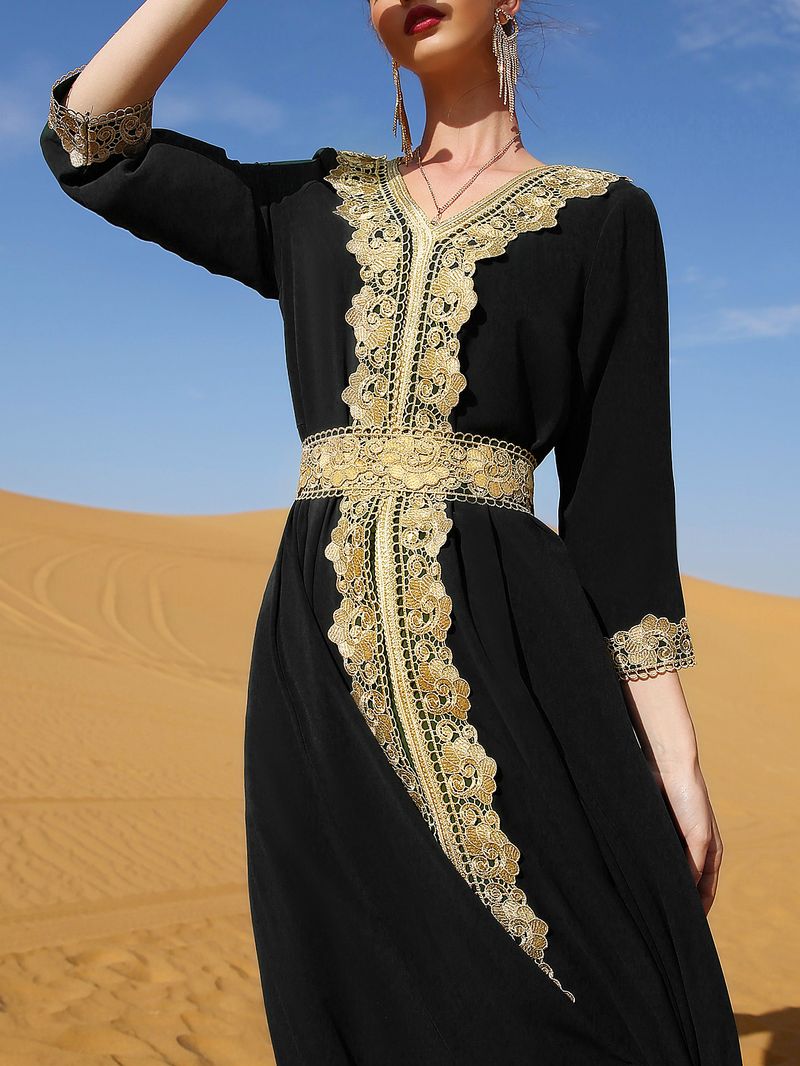 Damenbekleidung Schwarz Bestickte Spitze Elegant Retro Hot Kleid Urlaub Wunderschöne_voghion.com