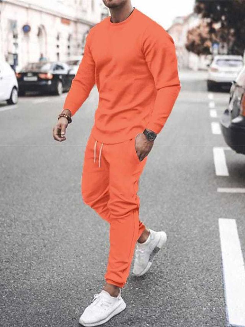 Lässiges Langarm-Outfit-Set für Herren – Trendiger Zweiteiler (atmungsaktive Poly-Baumwollmischung) für Frühling & Herbst_voghion.com