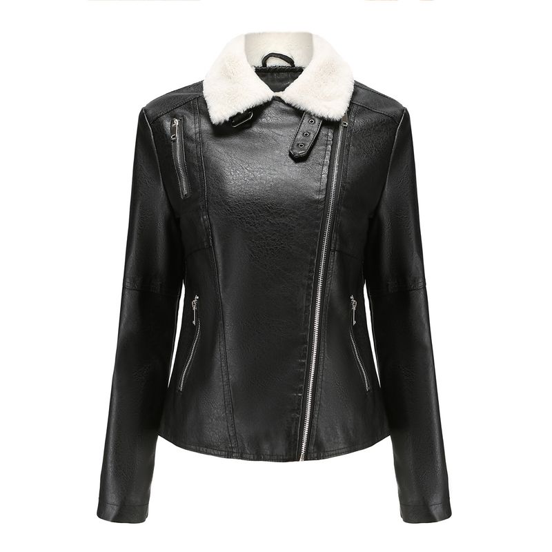 Cappotto da donna in pelliccia e pelle da donna più giacca in pelle casual in pile a maniche lunghe con cappotto caldo_voghion.com