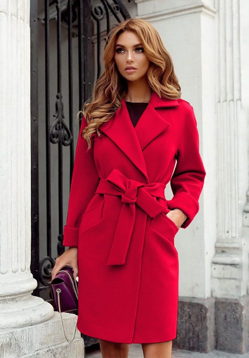 Women's Clothing temperament woolen coat suit collar slim fit women's lace up long sleeved woolen coat_voghion.com