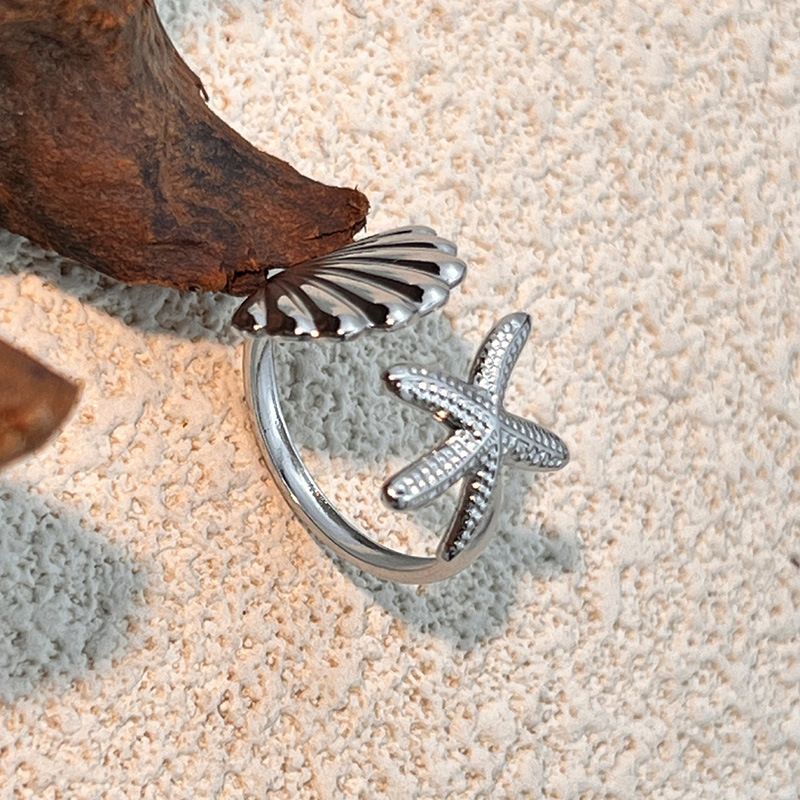 Neue Ocean Series Galvani Gold Edelstahl Seestern Ring Nische Vielseitig Schmuck_voghion.com